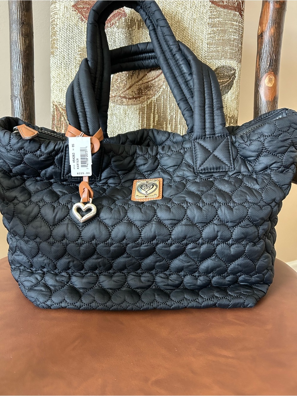Brighton Karter Black Heart-Quilted Tote with Heart Charm